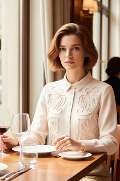 PayBuy Women's Aerobin Woven Shirt with Ruffle Embroidery Details on the Chest Area, a Stylish and Comfortable Choice