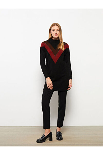 LC Waikiki Stand Collar Patterned Long Sleeve Women's Knitwear Tunic