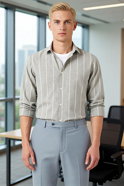 PayBuy Чоловіча сорочка в смужку, regular fit, з ефектом льону, функціональна, міцна, якісна, зручна, стильна