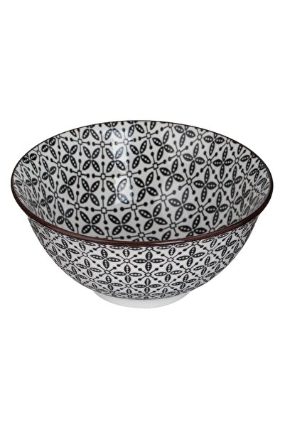 OEM Beige and black patterned porcelain bowl 600ml