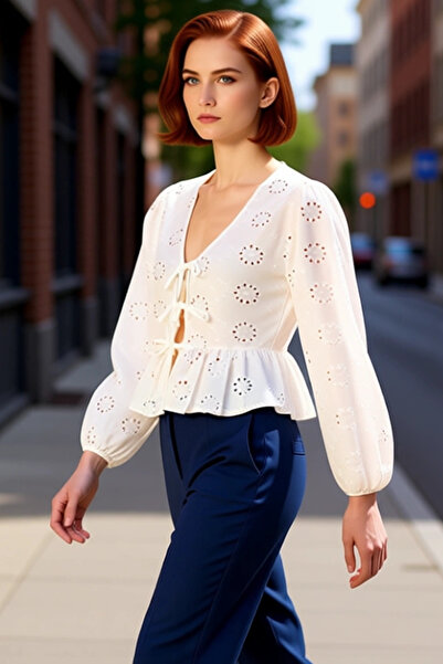 PayBuy Brode V-Neck Tie-Up Blouse Women's Functional Durable Quality Comfortable Aesthetic Premium Stylish