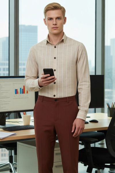 PayBuy Men's Classic Striped Regular Fit Long Sleeve Woven Shirt Casual and Regular Combinations Modern