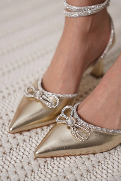 ayakuydur İrina Women's Gold Stone Heeled Shoes