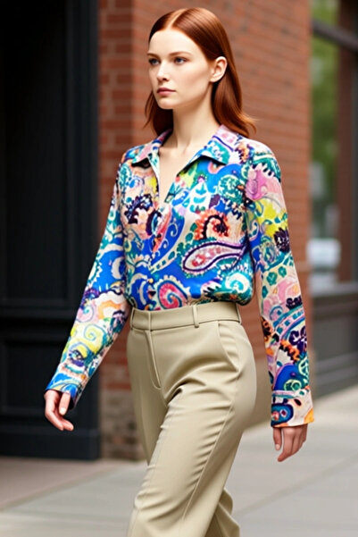 PayBuy Women's Colorful Patterned Oversized Shirt Functional Durable Quality Comfortable Aesthetic Casual