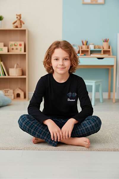 LİLA İÇ GİYİM Момчешки пижамен комплект с каре