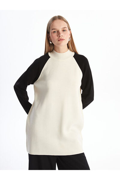 LC Waikiki Women's Knitwear Tunic with Stand Collar Color Block