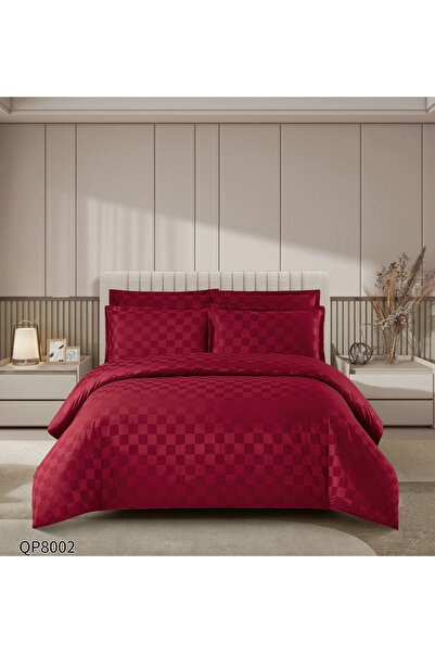 FIONNA.RO Satin Damask Underwear With Squares 4 Pieces With Elastic - Bordeaux