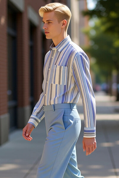 PayBuy Men's Regular Fit Striped Long Sleeve Shirt Stylish Posture Comfortabl...