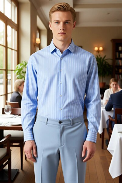 PayBuy A Must-Have for Men's Wardrobe: Striped Patterned Regular Fit Long Sleeve Poplin Shirt, Stylish