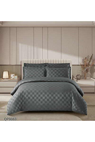 FIONNA.RO Satin Damask Underwear With Squares 4 Pieces With Elastic - Gray