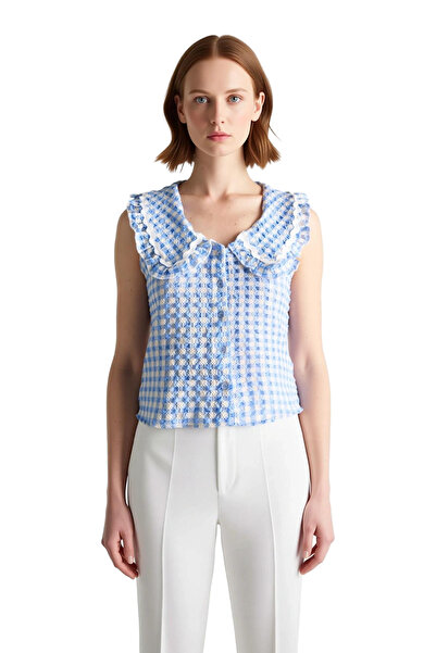 PayBuy Elegante și confortabile, guler tip Peter Pan modele în carouri, fără mâneci, bluză țesută în seersucker, opțiune sportivă