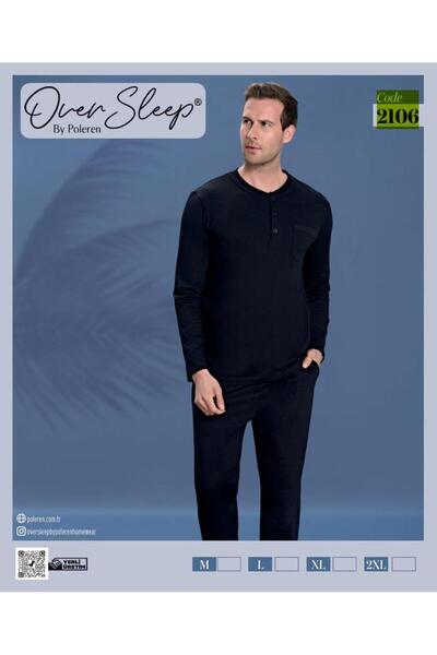 Over Sleep by Poleren Over sleep 2106 black half button long sleeve pajama set