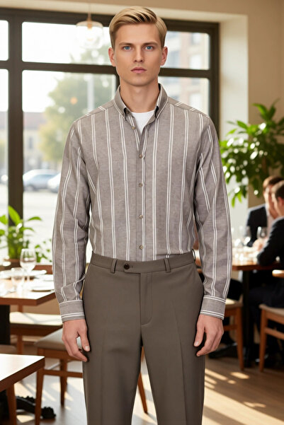 PayBuy Men's Striped Button-Down Collar Long Sleeve Slim Fit Shirt Modern Elegance Ideal Choice Everyday Comfort