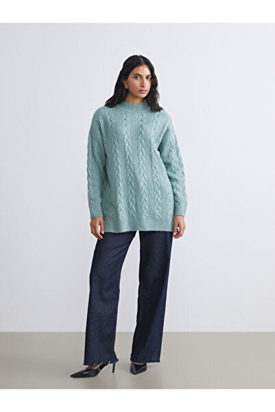 LC Waikiki Women's Knitwear Tunic with Stand Collar Self Pattern