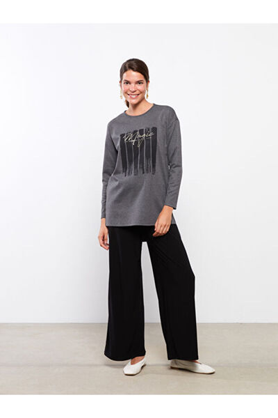 LC Waikiki Crew Neck Printed Long Sleeve Oversize Women's Tunic