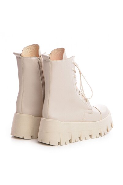 Vanilla Days Cream Genuine Leather Smooth Boots - Miu Miu Sole Model