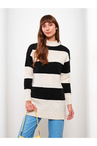 LC Waikiki Stand Collar Color Block Long Sleeve Women's Knitwear Tunic