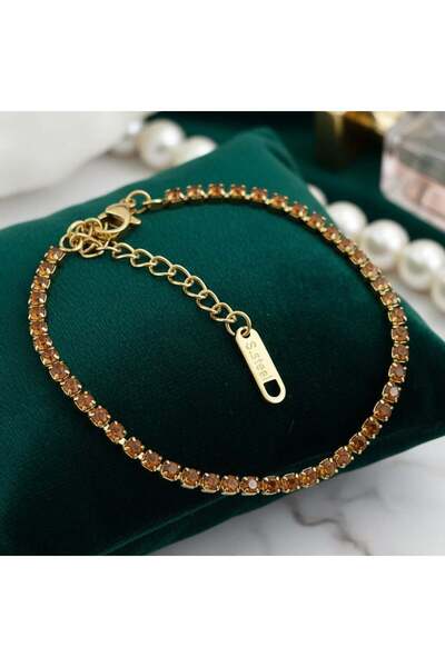 KEVSA Jewelry Brățară tenis din oțel inoxidabil cu pietre maro 2mm – BF1121