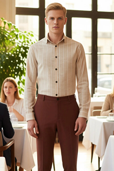 PayBuy Men's Classic Striped Regular Fit Long Sleeve Woven Shirt Casual and Regular Combinations Modern