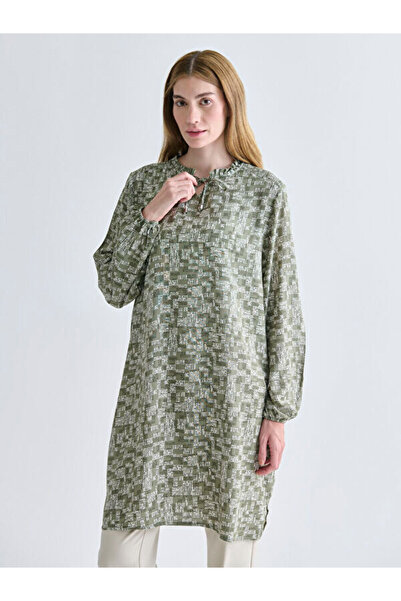 LC Waikiki Ruffled Tie Neck Patterned Women's Tunic