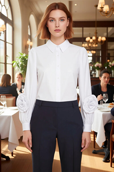 PayBuy Women's Rose Detailed Poplin Shirt Functional Durable Quality Comfortable Aesthetic Premium Stylish