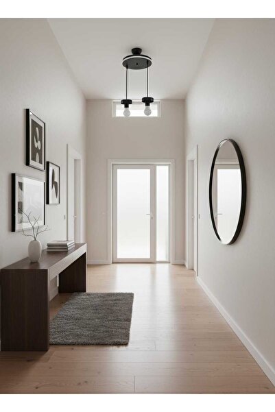 Eyzhen Salon/Oturma Odası /Mutfak/Hol Beyaz Neon Ledli Siyah Metal 2'li Sarkıt Avize