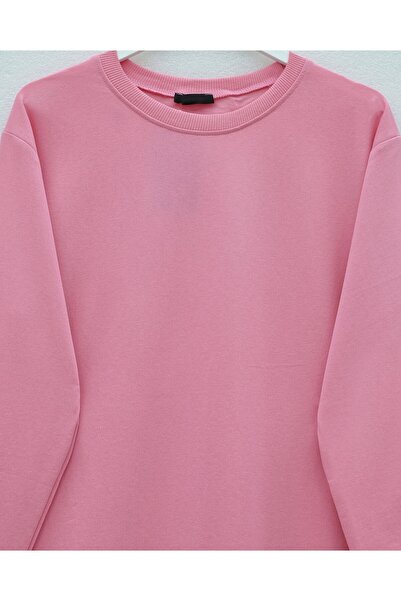 Modamorfo Round Neck Slit Casual Combed Cotton Tunic -Pink