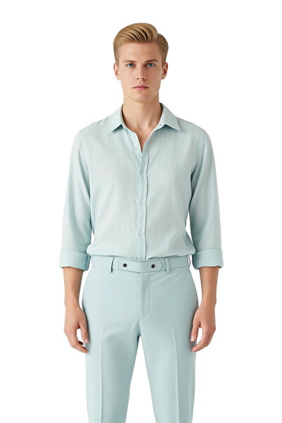 PayBuy Cămașă pentru bărbați, cu textura de in, cu mânecă lungă, confortabilă, croială de cămașă, eleganță de vară și modernă, care oferă confort casual