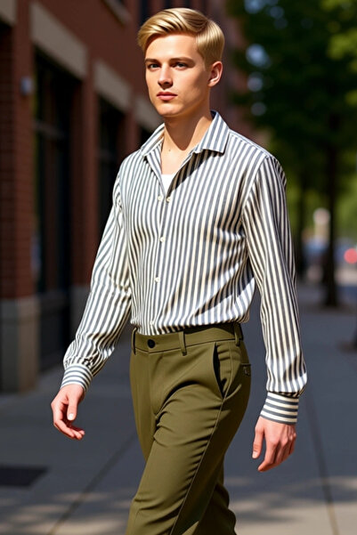 PayBuy Ανδρικό πουκάμισο με ρυθμισμένη εφαρμογή, με ριγέ υφή και μακρυμάνικο, προσφέρει καθημερινή κομψότητα και άνετο στυλ.