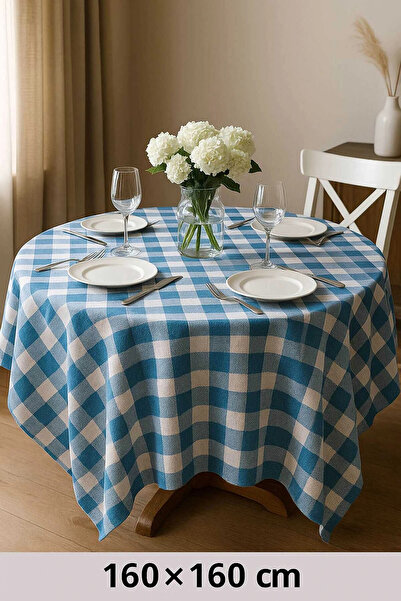 Mira Home Fiber Checkered Tablecloth Table Cloth Plaid Pattern 160X160 cm Tur...