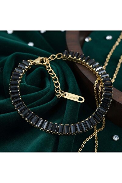 KEVSA Jewelry Brățară tenis din oțel inoxidabil cu pietre negre 6mm – BF1118