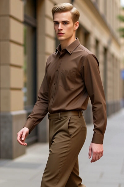 PayBuy Men's Gabardine Textured Long Sleeve Solid Color Regular Fit Classic Shirt Casual Elegance Modern