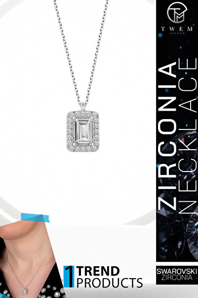 Twem Silver قلادة باجيت مرصعة بحجر الزركونيا من سواروفسكي |   التألق الخطي