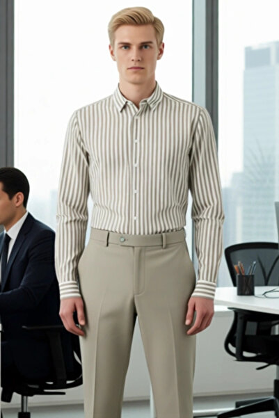 PayBuy Men's Regular Fit Striped Long Sleeve Cotton Casual Shirt a Modern and Comfortable Choice Stylish