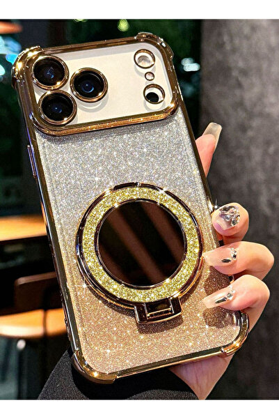 Generic Magnetic Glitter Case for iPhone 17 Pro，Sparkly Stand，Makeup Mirror，Luxury Gradient 17 Pro Cover