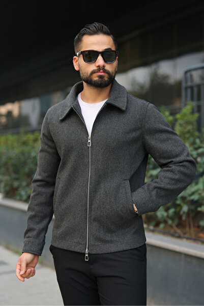 BASEL.CO Men's Double Zipper Detailed Cashmere Jacket