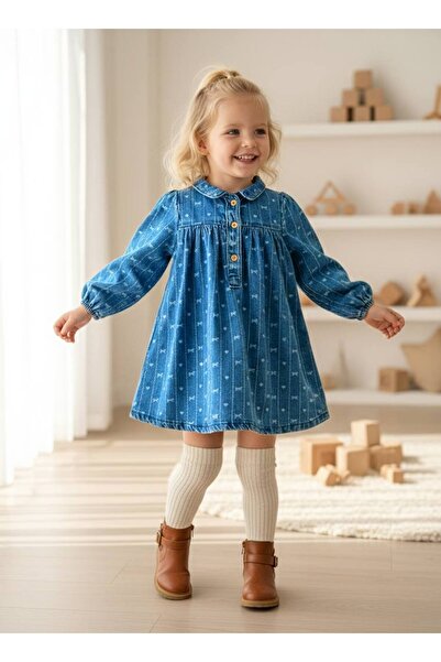 sobekidstore kız cocuk denim elbise günlük pamuklu mavi