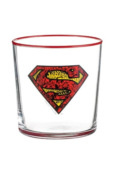 OEM Glass Tumbler with Superman Design, Red Rim, 380 ml