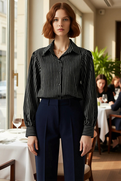 PayBuy Women's Daily Touch Will Break Oversized Striped Woven Shirt Option Functional Sports