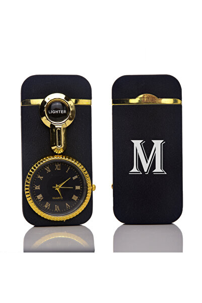 idolavm Sevgiliye M Harfli Saatli Jet Alev Rüzgar Geçirmez Çakmak Hediyelik