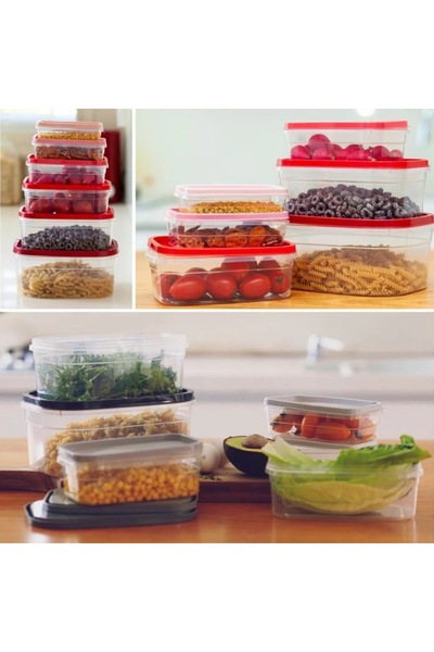OEM Transparent food containers with secure lids, 6 sizes/colors - 6 pcs