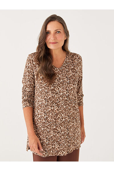 LC Waikiki V-Neck Patterned Long Sleeve Women's Tunic