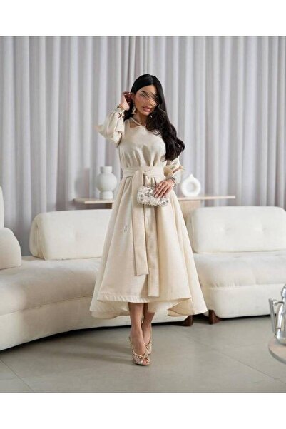 1186359 Linen dress with silver ribbon