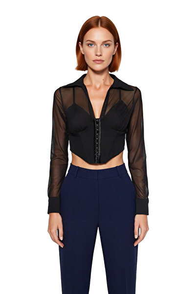 PayBuy Stylish Long-Sleeved Crop Shirt with Agrafl Detail for Women, Evening and Special Occasion Outfits, Sports