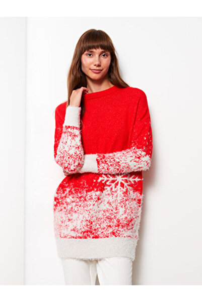 LC Waikiki Crew Neck Christmas Themed Long Sleeve Oversize Women's Tunic