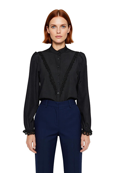 PayBuy Cămașă din dantelă pentru femei guler ridicat cu detalii din țesătură, design care adună stilul clasic și modern