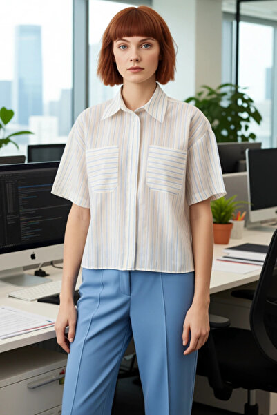 PayBuy Women's Soft Textured Striped Short Sleeve Shirt Offers Comfortable and Stylish Look Functional Sports