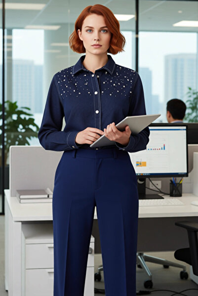 PayBuy Women's Plus Size Stone Embroidered Denim Shirt Combines Timeless and Comfort Functional Stylish