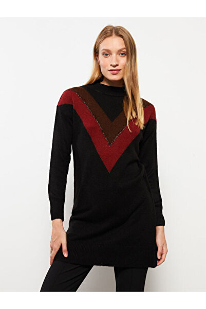 LC Waikiki Stand Collar Patterned Long Sleeve Women's Knitwear Tunic