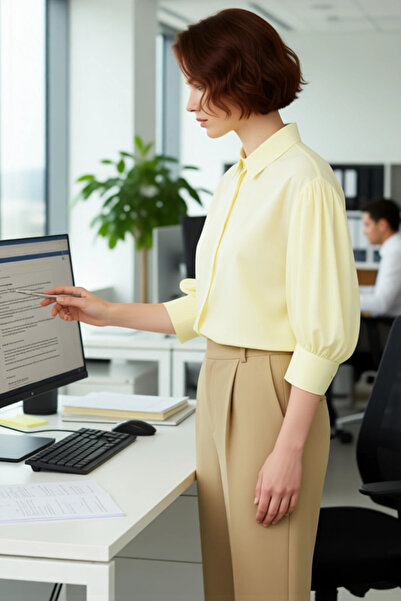 PayBuy Women's Balloon Sleeve Plain Shirt Classic Collar Relaxed Fit Casual Chic Summer Outfits Modern Look